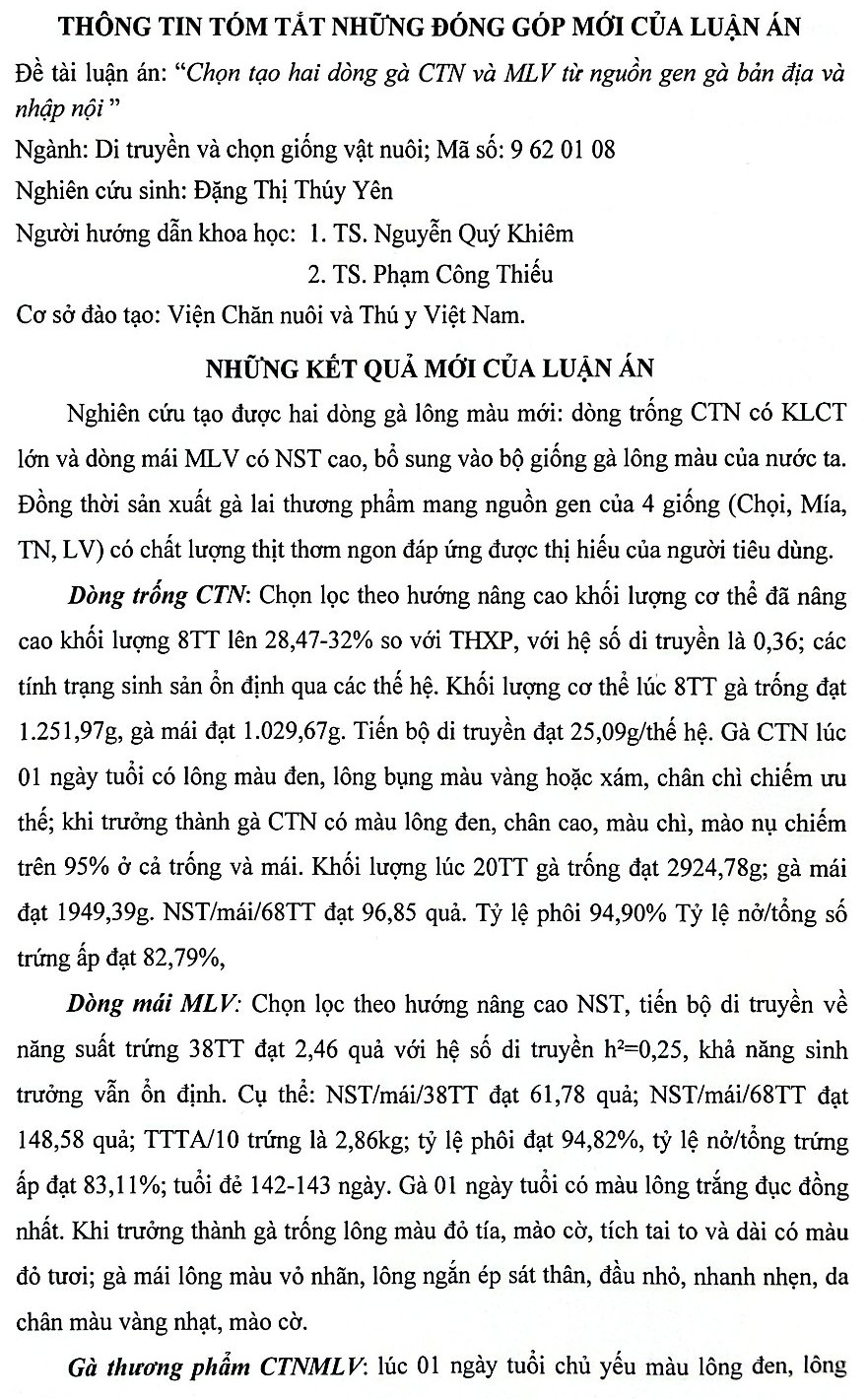 Thông tin Luận án của Nghiên cứu sinh Đặng Thị Thúy Yên